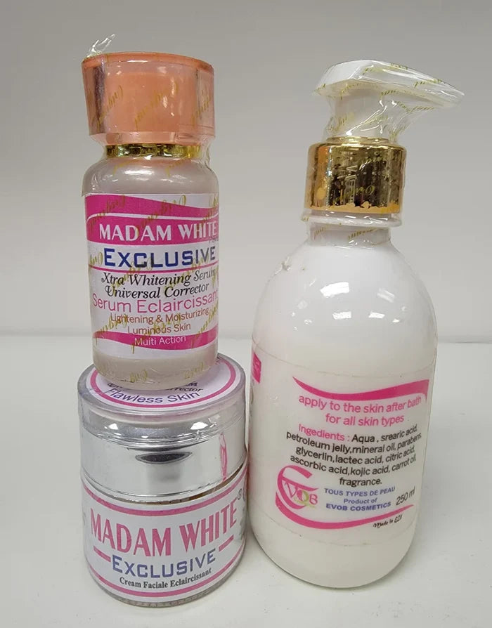 MADAM WHITE EXCLUSIVE XTRA WHITENING MILK + SERUM + FACE CREAM MADAM WHITE