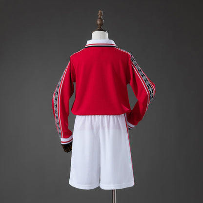 Man United 98/99 Home Retro Long Sleeve Kids Kit Jersey