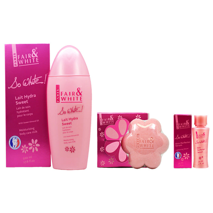 Paris Fair and White So White Body Milk, Soap & Gel (3 Pack Bundle) Fair & White So White