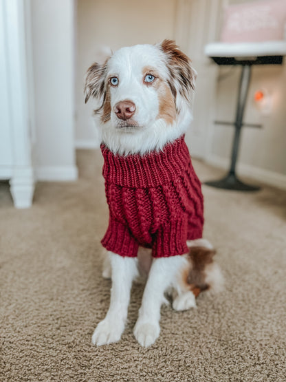Pet Cable Knit Sweater - Red