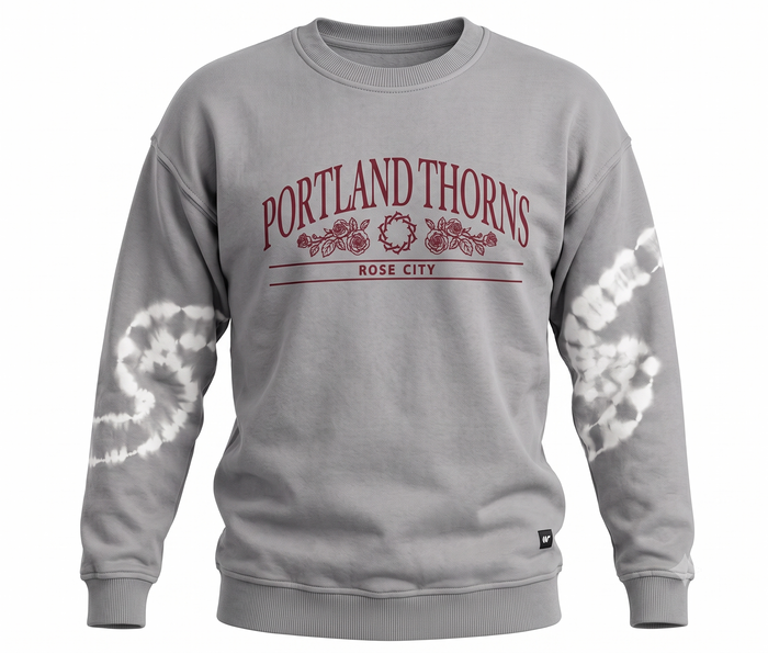 THORNS LADIES GRAY TIE DYE SLEEVE CREW
