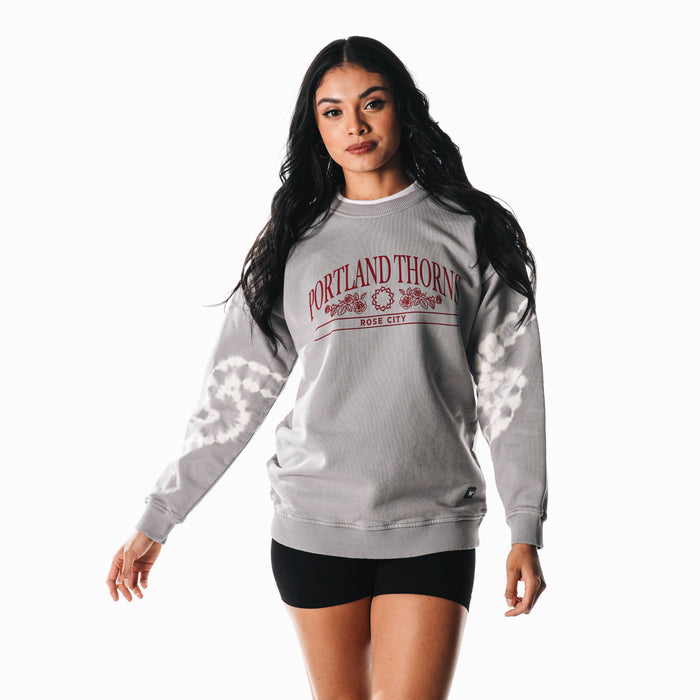 THORNS LADIES GRAY TIE DYE SLEEVE CREW