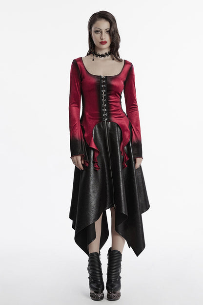 Blood Moon Irregular Hem Flare Sleeve Top [Red]