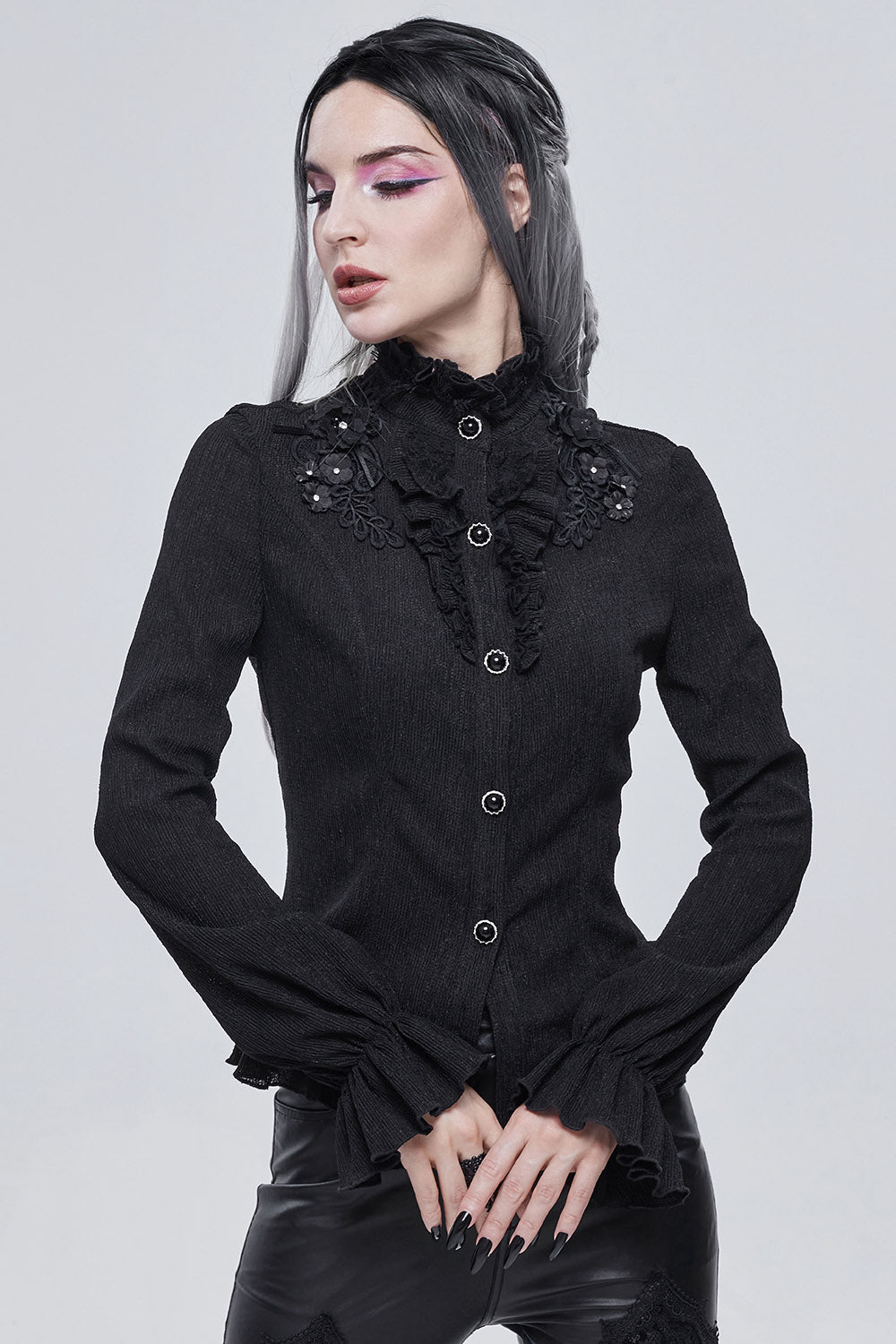 Báthory Blooms Ruffled Victorian Top
