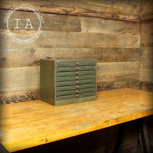 Vintage Industrial Green Steel 8 Drawer Tool and Parts Storage Cabinet