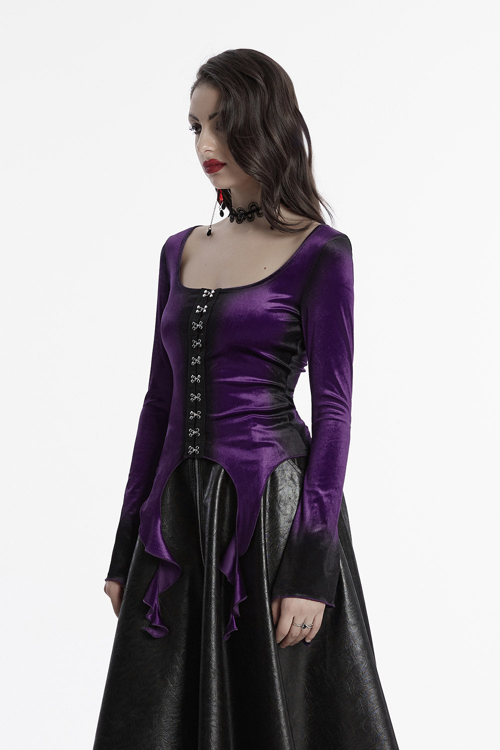 Amethyst Asymmetric Hem Velvet Top [Violet]