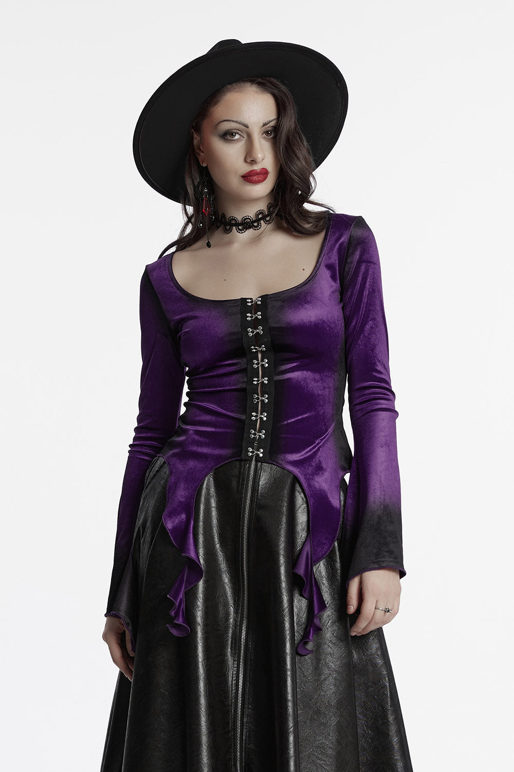 Amethyst Asymmetric Hem Velvet Top [Violet]