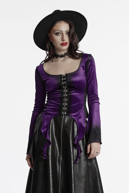 Amethyst Asymmetric Hem Velvet Top [Violet]