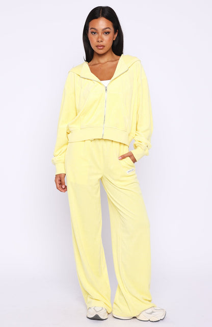 Causing Commotion Terry Wide Leg Sweatpants Lemon