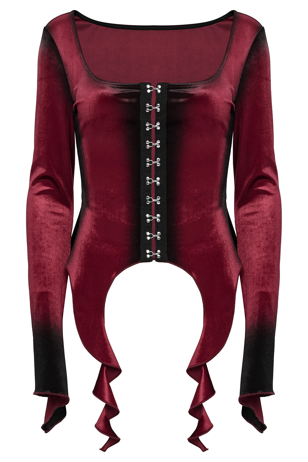 Blood Moon Irregular Hem Flare Sleeve Top [Red]